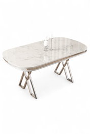 Hanah Home Mesa de Comedor Blanco Mármol y Cromo